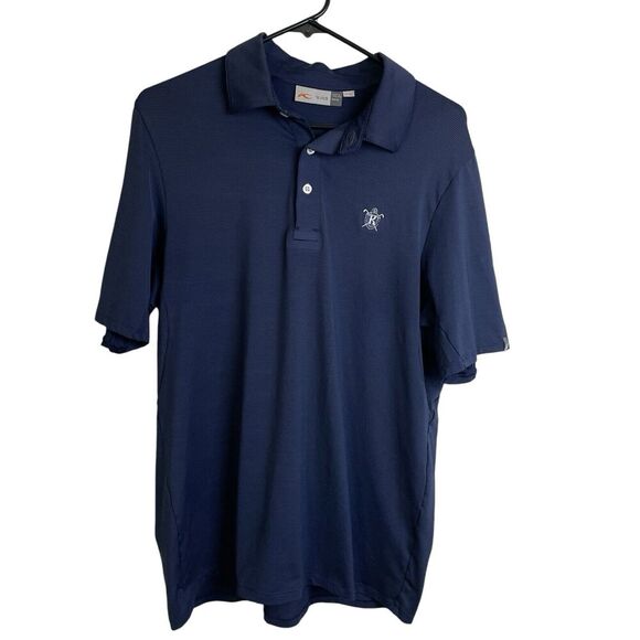 Kjus Polo Shirt Mens Medium Blue Striped Short Sleeve Golf Performance Logo - Picture 1 of 10